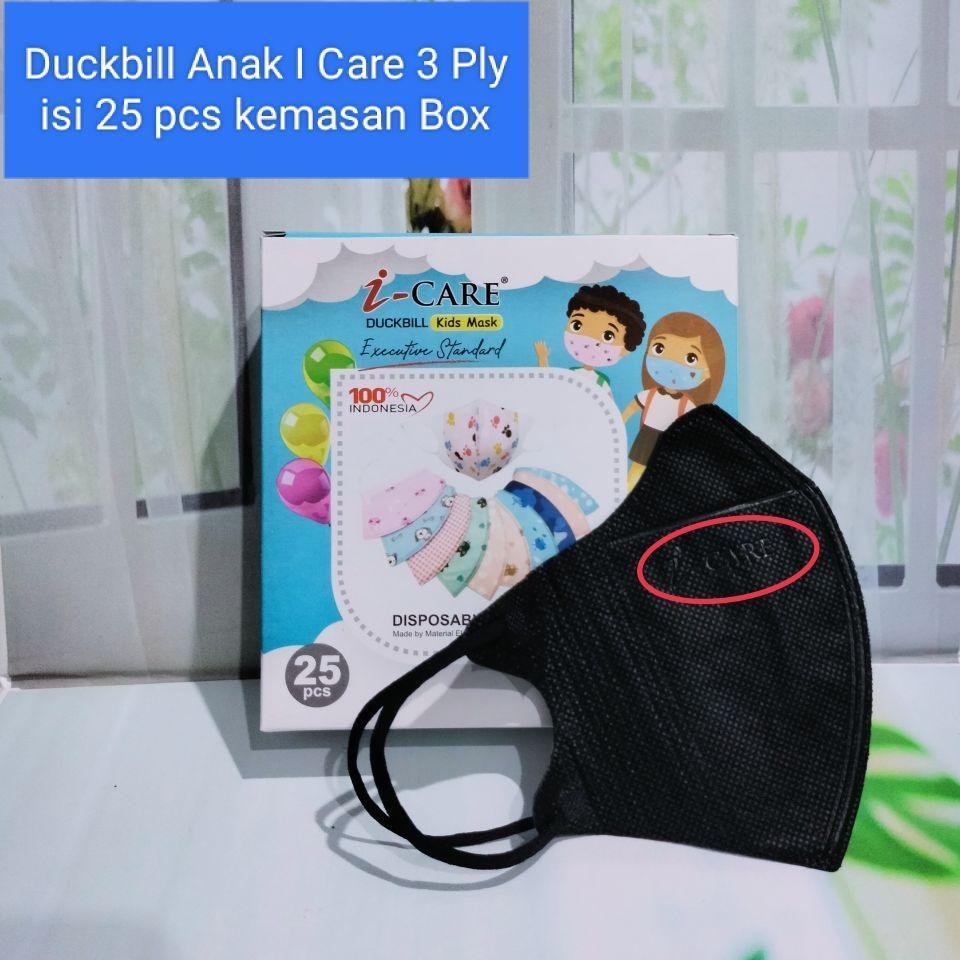Masker Duckbill Anak Icare Hitam Putih isi 25 pcs Fashion 3 Ply - DB ANAK IC HITAM